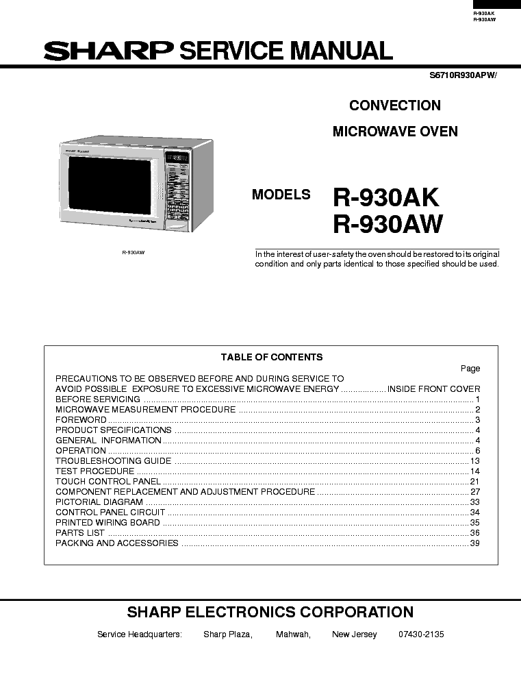 Sharp Carousel Microwave Oven User Manual